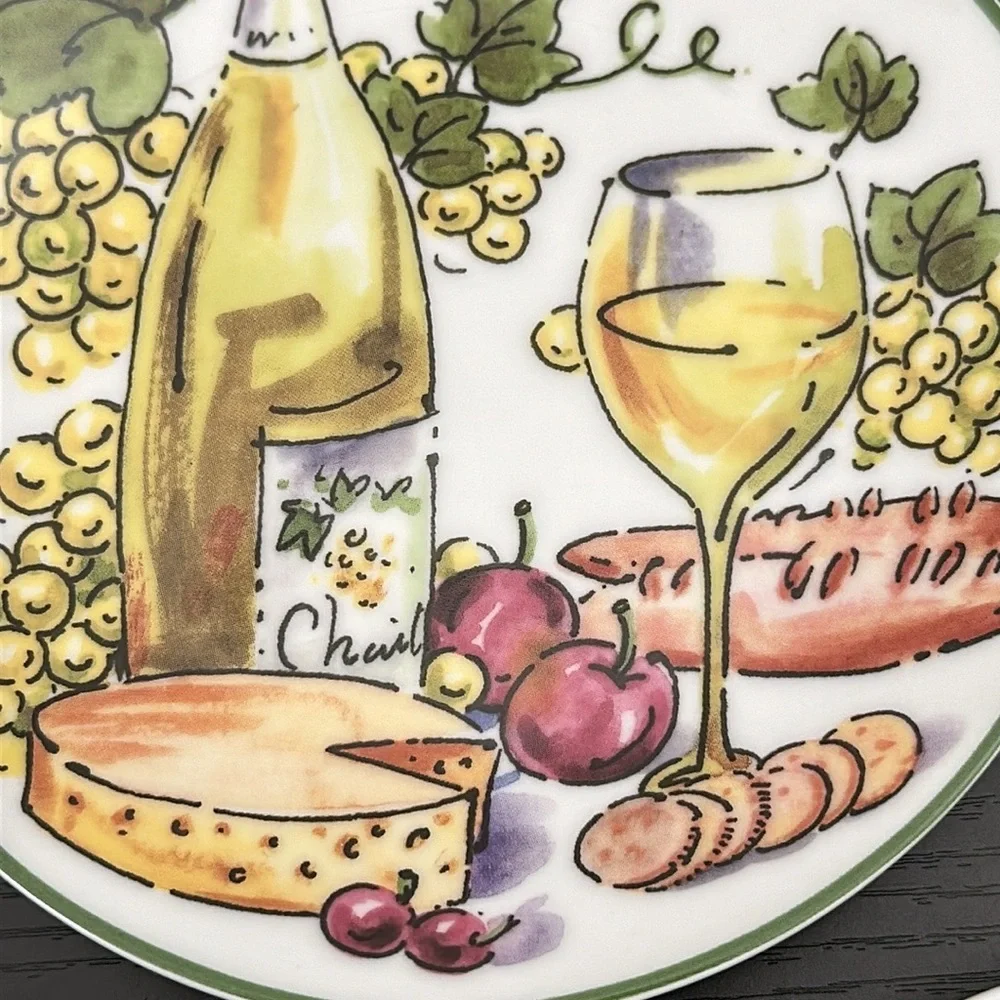 3 Porcelain Vintage Appetizer Wine Plates
